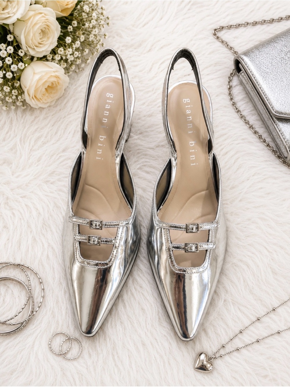 Gianni Bini Silver Slingback Pointed-Toe Heels